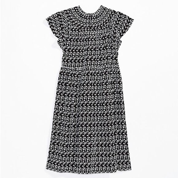 NWT Loft Eyelet Yoke Maternity Swing Dress Smocked Black White Medium - Picture 1 of 4